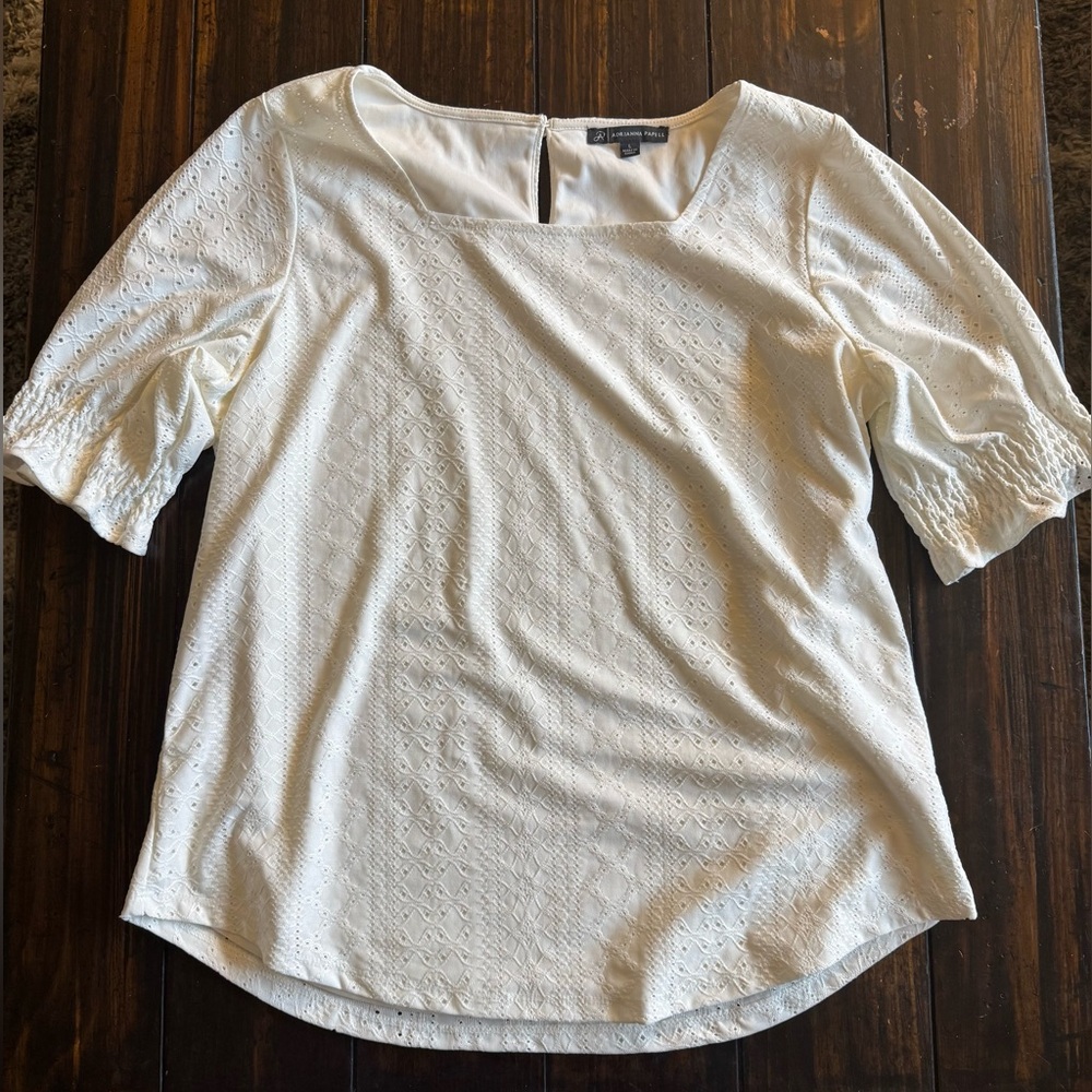 Adrianna Papell White Eyelet Blouse